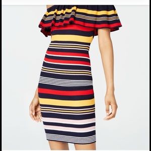 Almost Famous women Navy Striped Mini Body Con Dress junior small